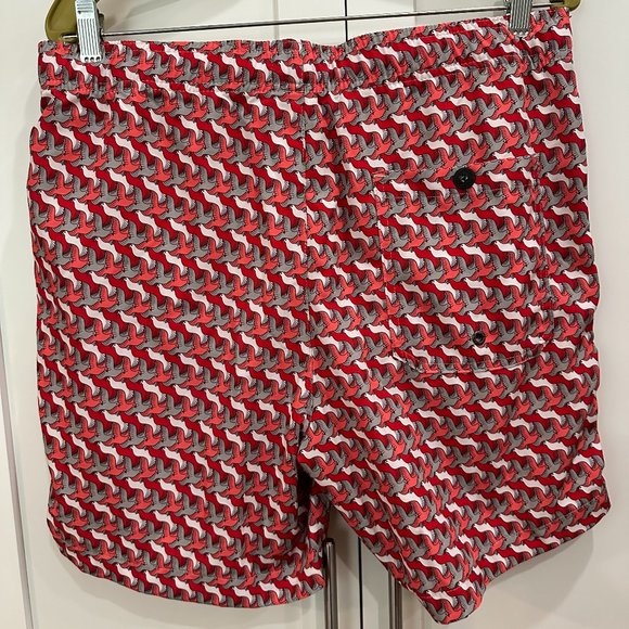 Mr. Swim Men's Bathing Suit, Red with Gray, Pink & White Doves - Picture 2 of 7